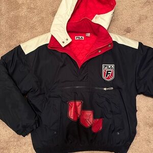 Vintage Fila Black and Red 3/4 zip Windbreaker Puffer with detachable hood